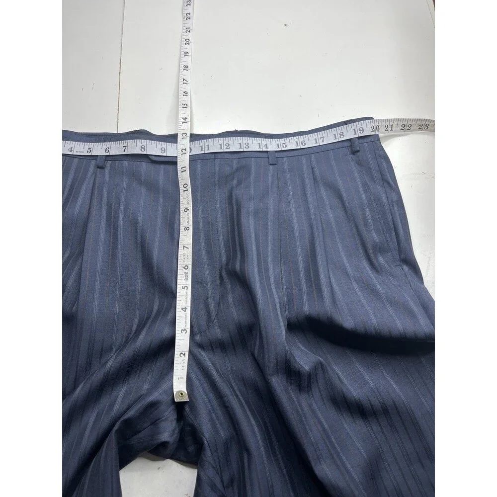 VERSINI European Men Suit 46R 40x31 Navy Striped 100% Wool Jacket Pants Set